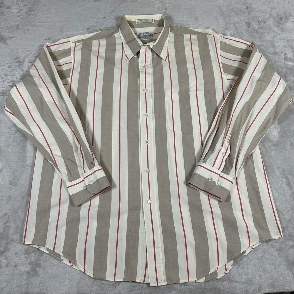 Britches VTG Mens Tan Great Outdoors Striped Button Down Shirt XL